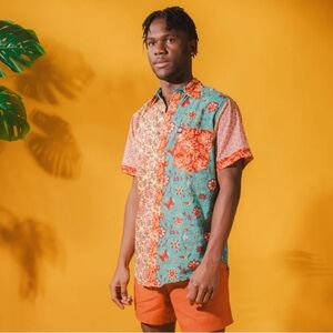 Mexicali Blues Rahi Vibrant Floral Patchwork Block Print Button Up Shirt Boho